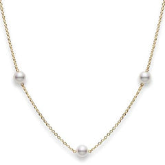 Mikimoto Akoya  6 x 6.5mm Pearls Station Gold 32 Inch Necklace