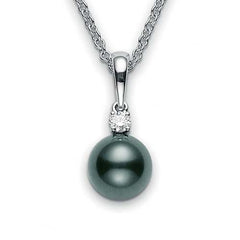 Mikimoto Black South Sea Pearl and Diamond White Gold Necklace 8-8.5mm