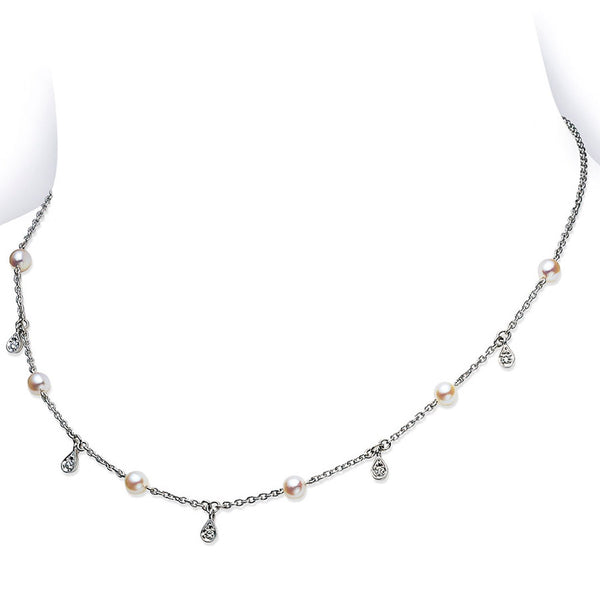 Mikimoto Akoya Pearl Diamond Teardrop Station Necklace