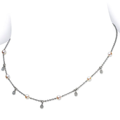 Mikimoto Akoya Pearl Diamond Teardrop Station Necklace - Mikimoto product