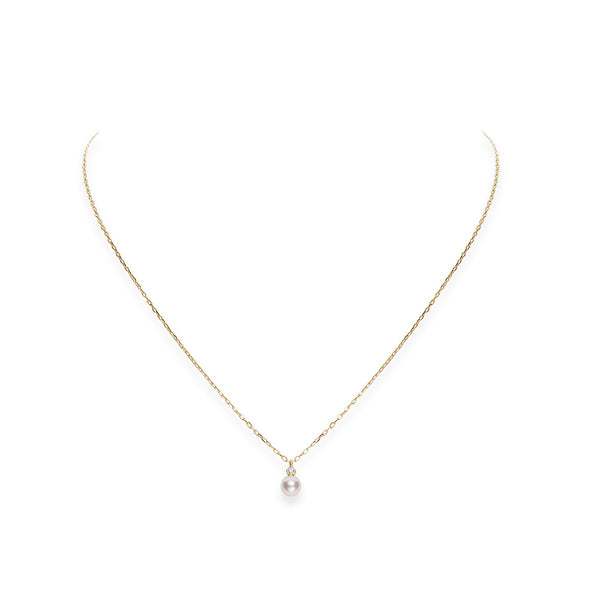 Mikimoto Akoya Pearl Diamond Drop Pendant Necklace in Yellow Gold