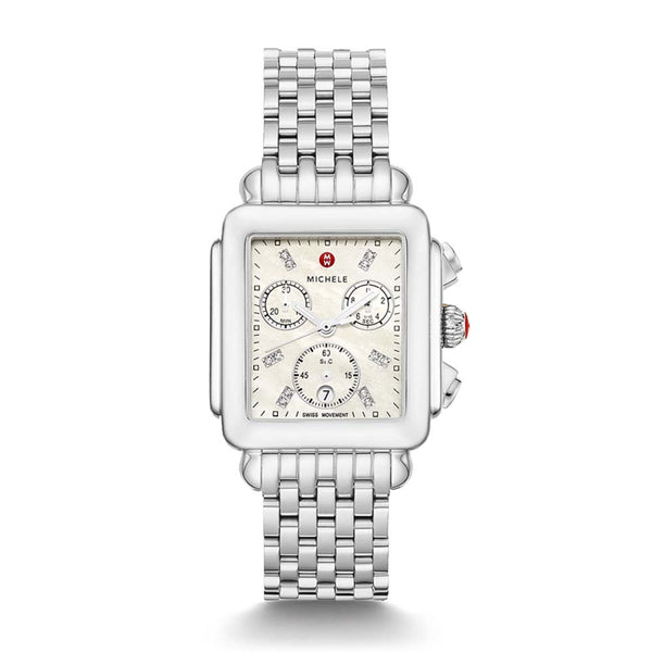 Michele Silver Bracelet Diamond-Trimmed Chronograph Watch with White Dial Michele Silver Stainless Steel Diamond Chronograph Date  main image 2