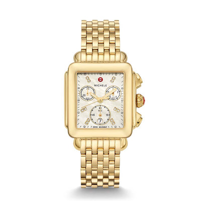 Michele Deco Yellow Gold Diamond & White Mother of Pearl Watch on Bracelet - Michele product
