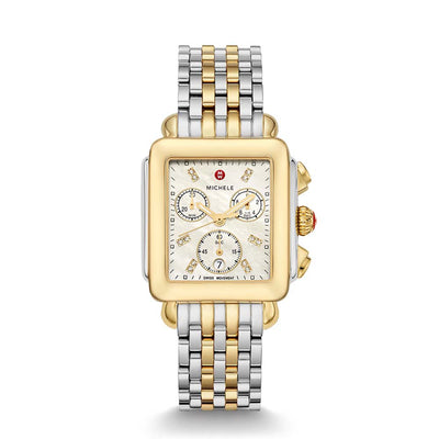 Michele Deco Mid Yellow Gold and Steel Diamond Dial Watch - Michele product