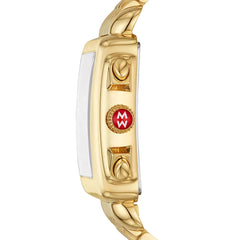 Michele Deco Yellow Gold Diamond & White Mother of Pearl Watch on Bracelet