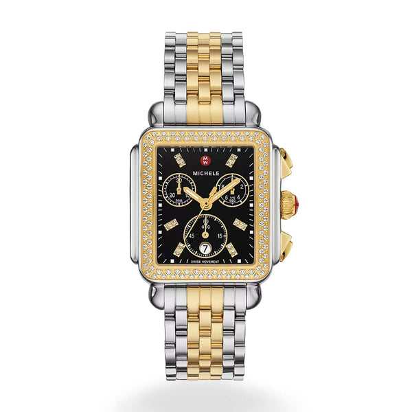 Michele Deco Two-Tone Black Dial Diamond Watch