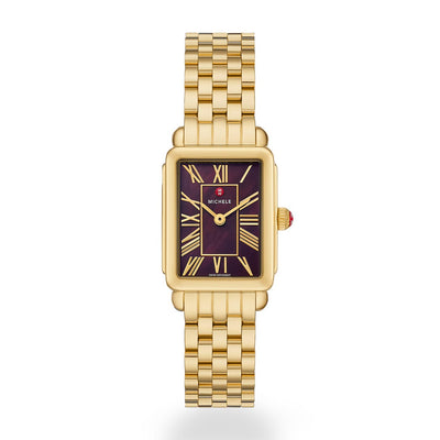 Michele Deco Park Dark Cherry Dial Gold Watch - Michele product