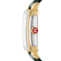 Michele Deco Mid Diamond Watch with Green Leather Strap
