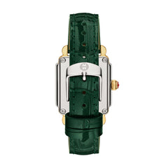 Michele Deco Mid Diamond Watch with Green Leather Strap