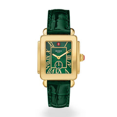 Michele Deco Sport Mid Watch with Green Leather Strap