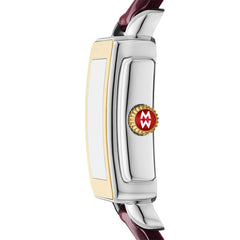 Michele Deco Mid Two-Tone Diamond Watch with Dark Cherry Leather Strap