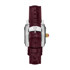 Michele Deco Mid Two-Tone Diamond Watch with Dark Cherry Leather Strap