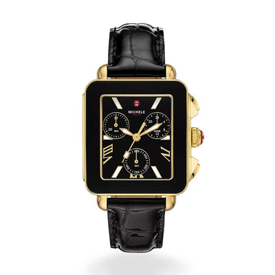 Michele Deco Sport Chrono Watch with Black Leather Strap - Michele product