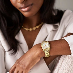 Michele Deco Mid Mother Of Pearl Diamond Dial Gold Plated