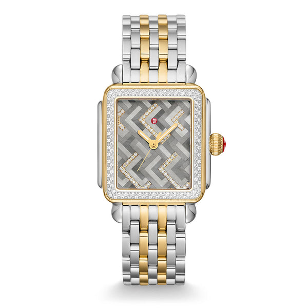 Michele Watch Deco Diamond Watch Gray Chevron Dial