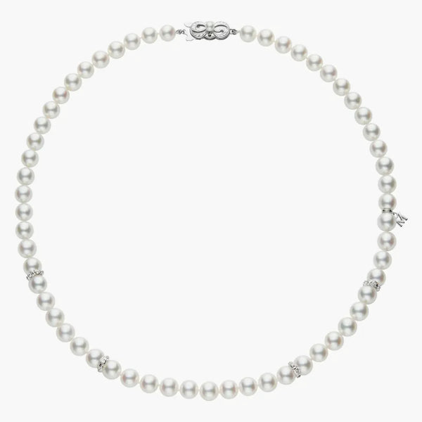 Mikimoto Akoya Pearl Necklace with 4 Diamond Rondells