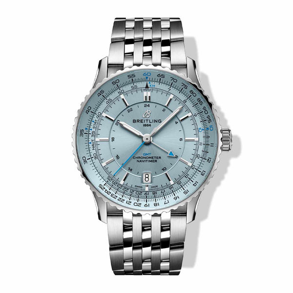 Breitling Navitimer Automatic GMT 41 Light Blue Dial on Alligator Leather- 41mm