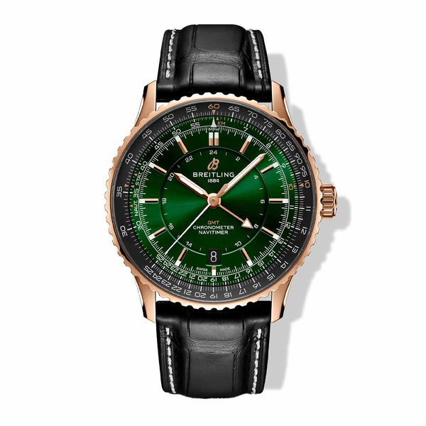 Breitling Navitimer Automatic GMT 41 Emerald Green Dial on Alligator Leather- 41mm