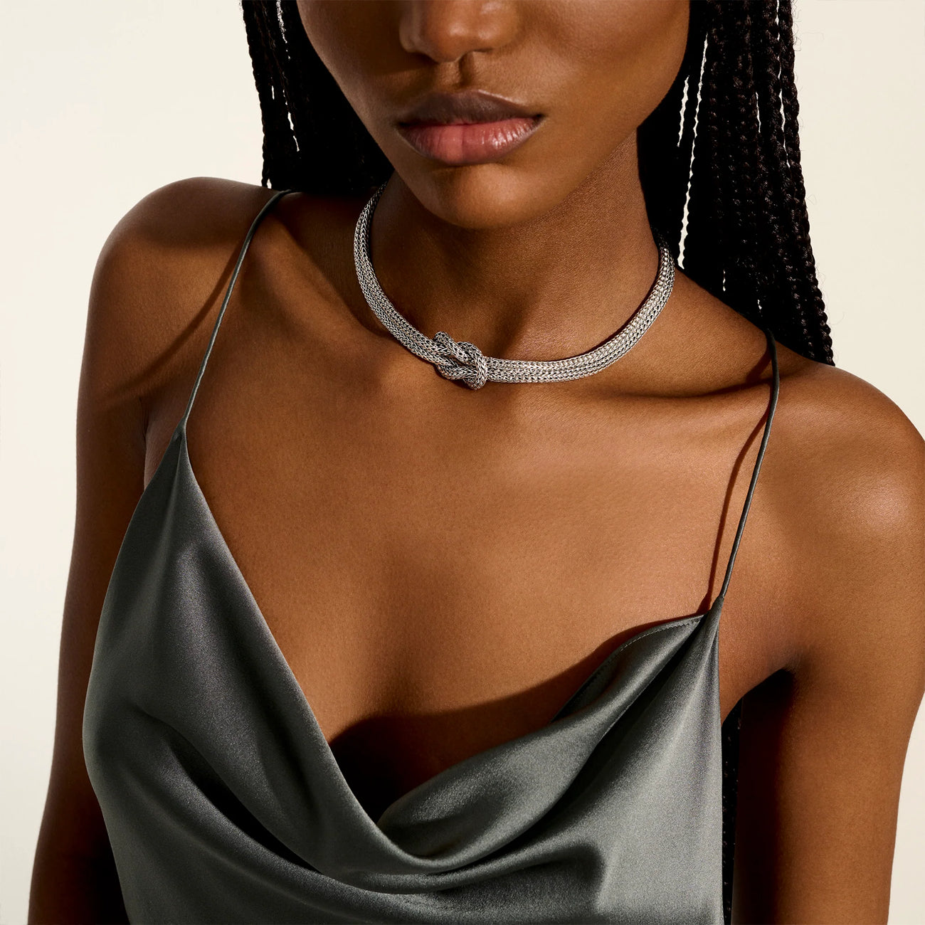 John Hardy Love Knot Silver Double Chain Necklace - 5mm