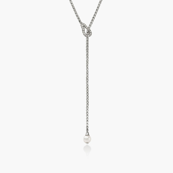 John Hardy Surf Diamond Pave Pearl Lariat Necklace