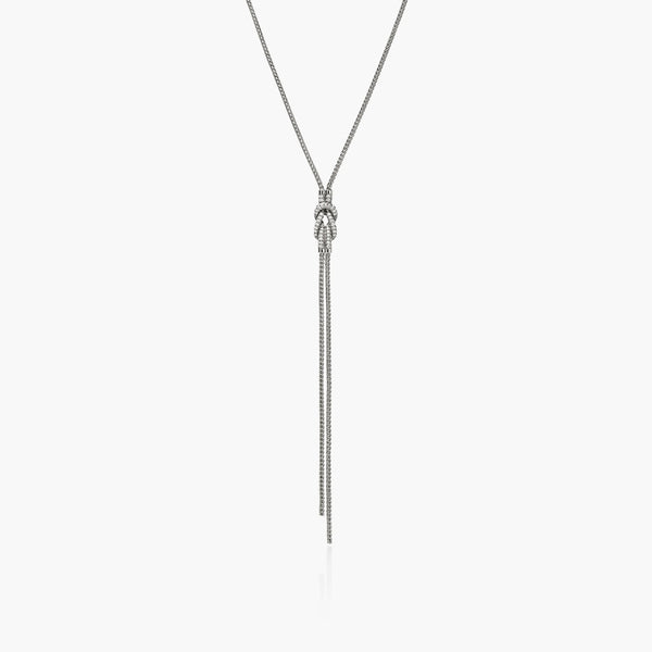 John Hardy Love Knot Silver Y Necklace with Diamond Pave