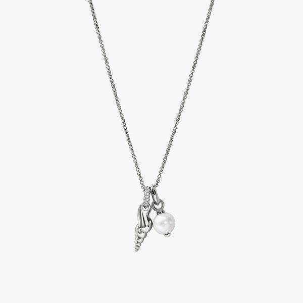 John Hardy Modern Talisman Diamond and Pearl Seashell Necklace