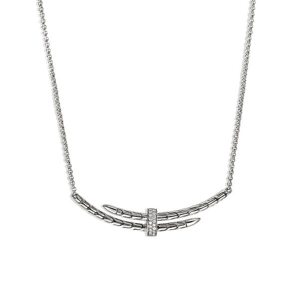 John Hardy Spear Silver Diamond Pavé Station Necklace
