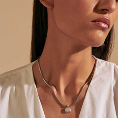 John Hardy Icon Silver Diamond Square Drop Pendant Necklace