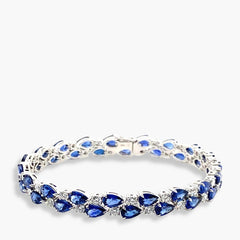 Private Label Blue Sapphire and Diamond Double Row Tennis Bracelet in 18K White Gold