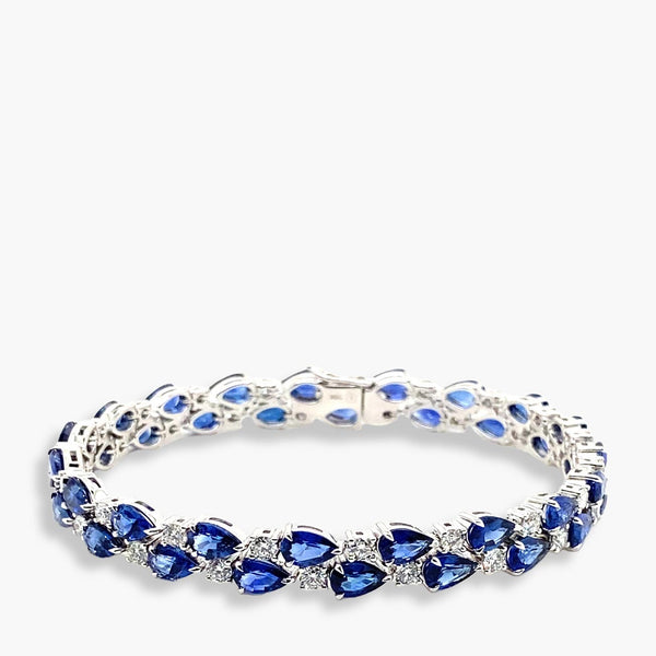 Private Label Blue Sapphire and Diamond Double Row Tennis Bracelet in 18K White Gold