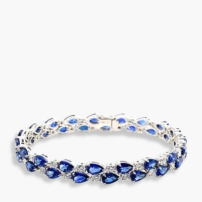 Private Label Blue Sapphire and Diamond Double Row Tennis Bracelet in 18K White Gold - Private Label product