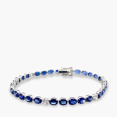 Private Label Floating Blue Sapphire and Diamond Tennis Bracelet in 18K White Gold - Private Label product