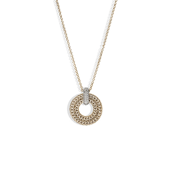John Hardy Icon Link Diamond Pave Gold Round Necklace