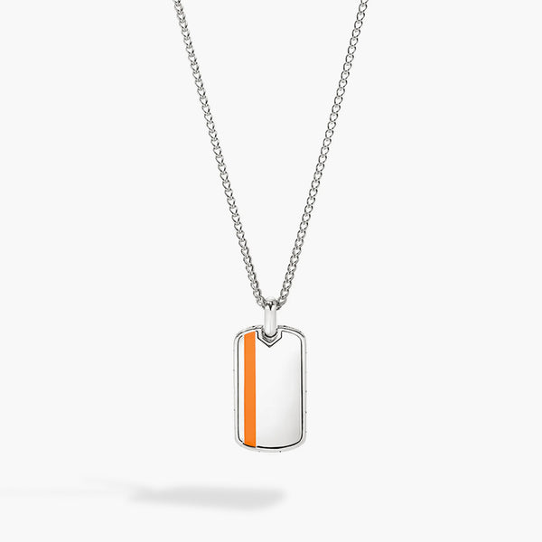 John Hardy ID Sterling Silver Tag Pendant Necklace with Orange