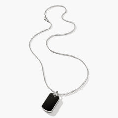 John Hardy Silver Dog tag Pendant on Etruscan Chain Necklace with Treated Onyx