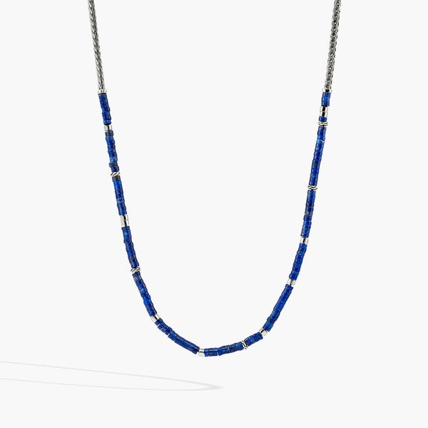 John Hardy Heishi Silver Slim Chain Necklace with Lapis Lazuli