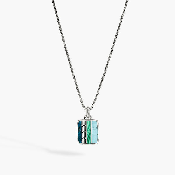 John Hardy Carved Chain Turquoise Pendant Necklace