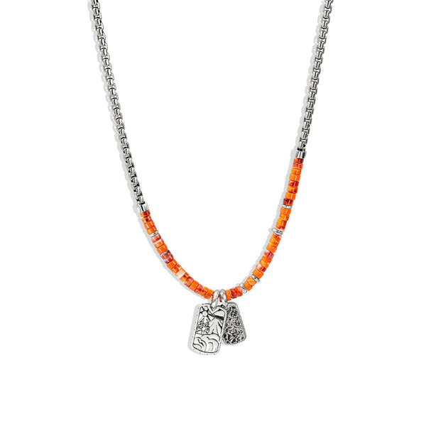 John Hardy Heishi Tag Pendant Orange Bead Necklace in Sterling