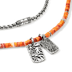 John Hardy Heishi Silver Tag Pendant Orange Bead Necklace