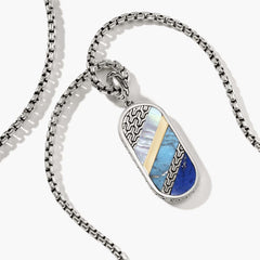 John Hardy Classic Chain 18K Two Tone Box Chain with Mixed Stone Pendant