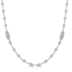 Round and Baguette Diamond Station Necklace