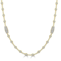 Round and Baguette Diamond Station Necklace