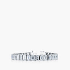 North-south emerald diamond tennis bracelet in platinum with 7.9ct diamonds, top view