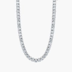 North-south oval diamond tennis necklace in 18K white gold, front view
