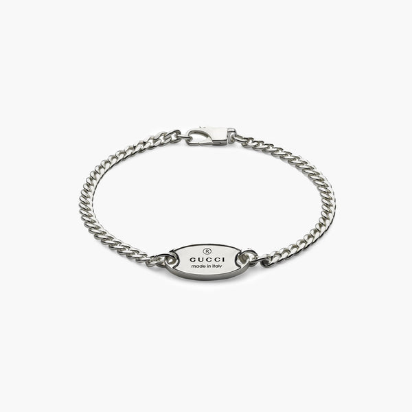 Gucci Trademark Sterling Silver Oval Tag Bracelet