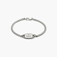 Gucci Trademark Sterling Silver Oval Tag Bracelet