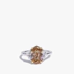 3 Carat Step Cut Oval Ochre Diamond Engagement Ring