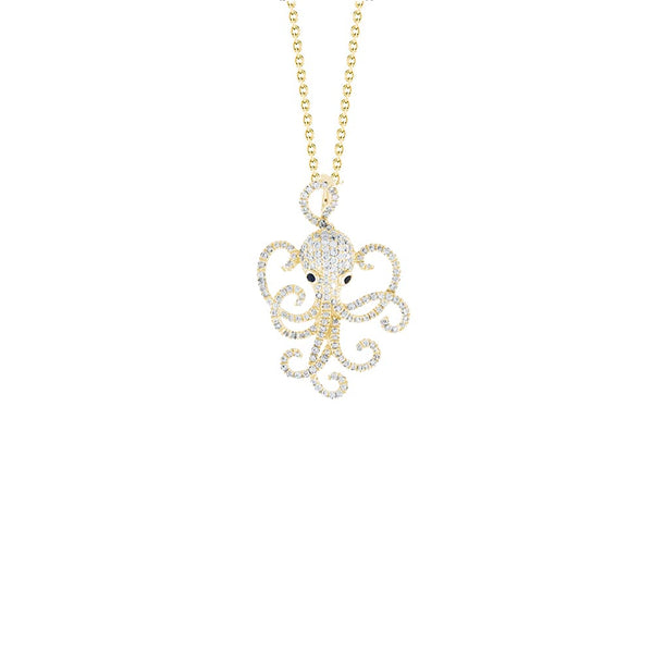 Roberto Coin Tiny Treasures Diamond Octopus Pendant in Yellow Gold