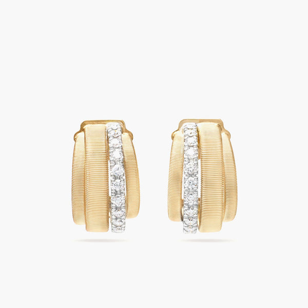 Marco Bicego Masai Yellow Gold Coil Huggie Earrings with Diamonds