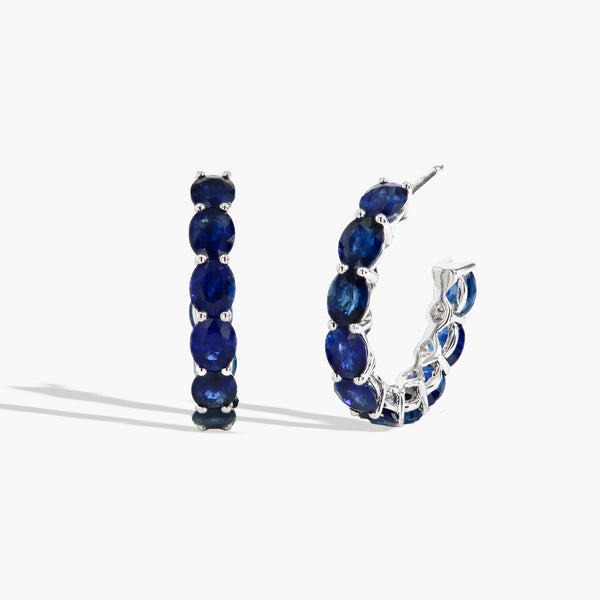 Blue Sapphire Oval-Cut Open Hoop Earrings